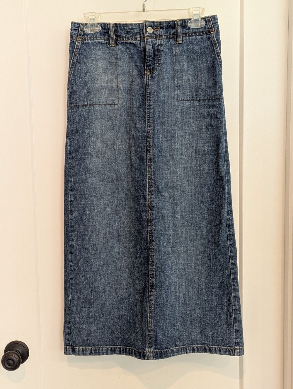Vtg Old Navy Sz1 Blue Denim Pencil Skirt Cotton Western Y2K Bohemian Hippie